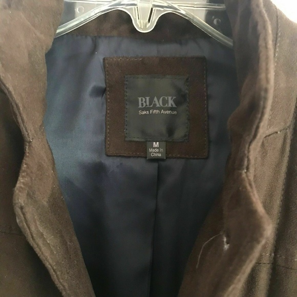 BLACK SAKS FIFTH AVE Size Medium Brown Soft Microfiber Suede Coat Lined Pockets - Picture 6 of 10